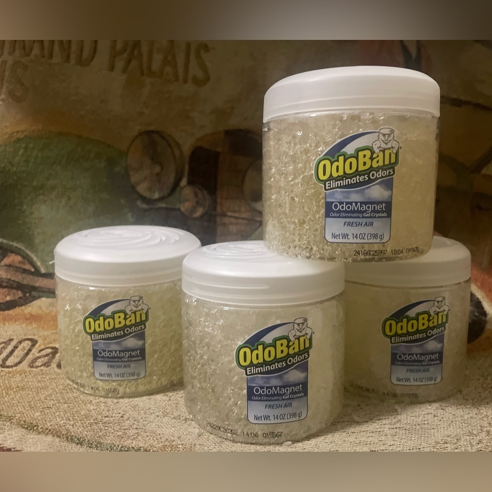 Lot of 4 14oz OdoBan w/ OdoMagnet Odor Eliminating Fresh Air Gel Crystals NEW